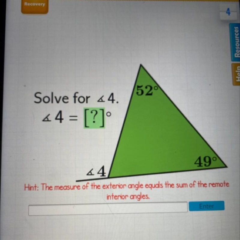 520 Solve for 44. 64 = [?] 49° 44-example-1