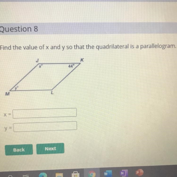 Find the value of x and y so that the quadrilateral is a parallelogram. к 449 M X-example-1