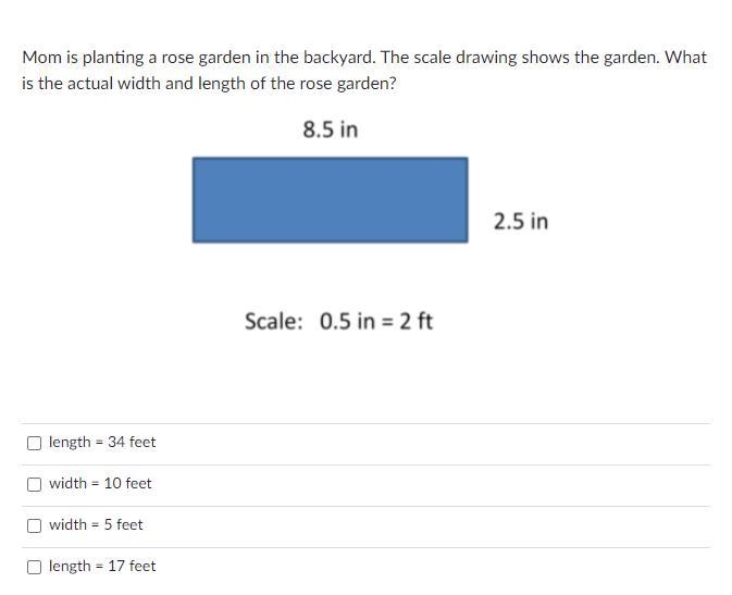 Mom is planting a rose garden in the backyard. The scale drawing shows the garden-example-1