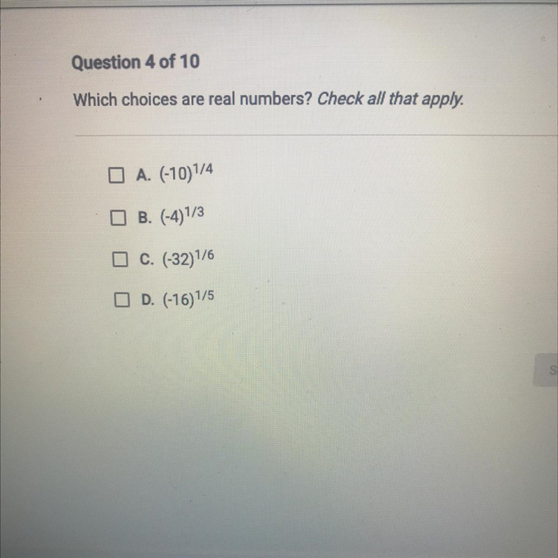 Pleaseee help What choices are real numbers? Check all that apply.-example-1