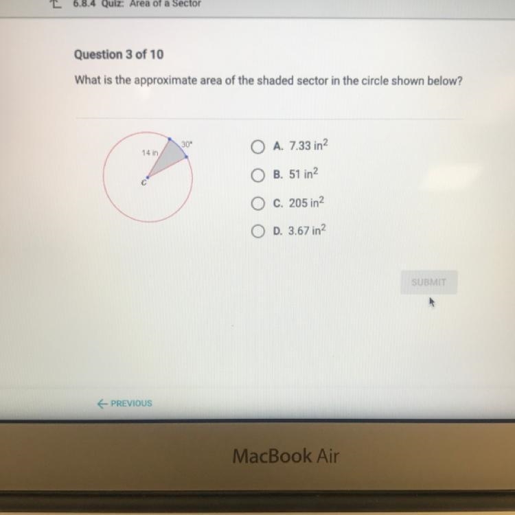 What is the approximate area of the shaded sector in the circle shown below-example-1