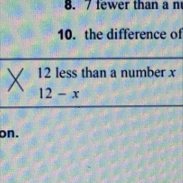 Describe and correct the error in writing the phrase as an expression.-example-1