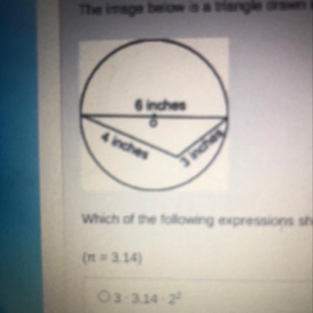 The image below is a triangle drawn inside a circle with center o. which of the following-example-1