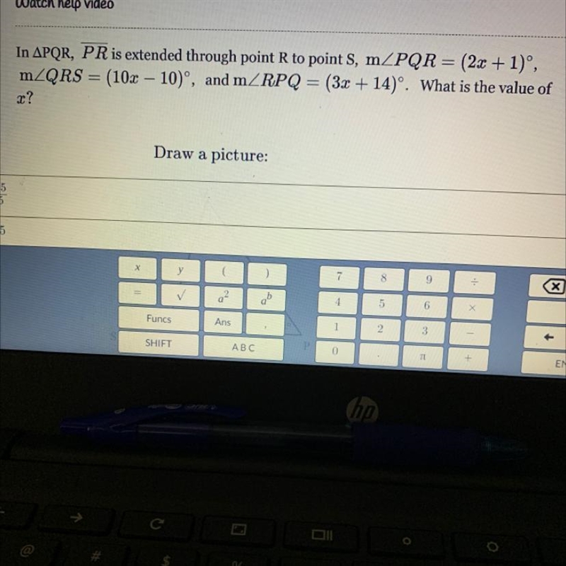 In APQR, PR is extended through point R to point S, m_PQR = (2x + 1)º, mZQRS = (10x-example-1