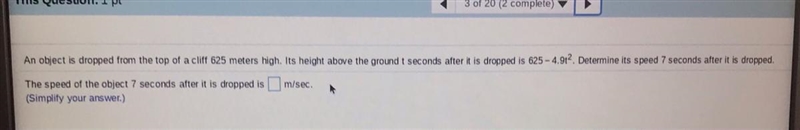 [someone help] The speed of the object 7 seconds after it is dropped is ___m/sec-example-1