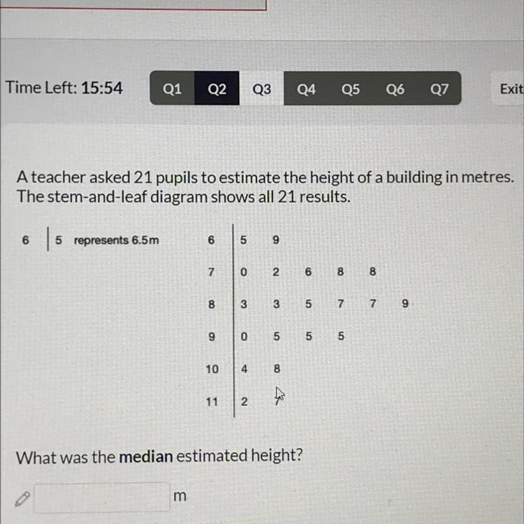 A teacher asked 21 pupils to estimate the height of a building in metres. The stem-example-1