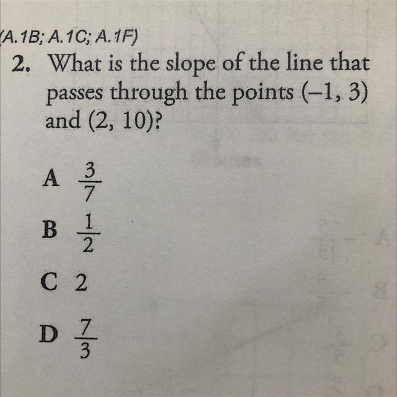 What is the slope of the line that passes through the points (-1, 3) and (2, 10)?-example-1