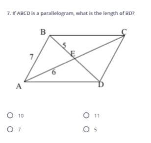 If ABCD is a parallelogram, what is the length of BD? Show your work and refer to-example-1