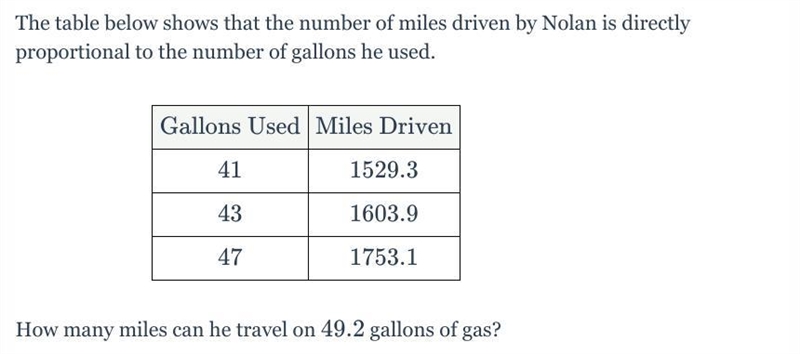 The table below shows that the number of miles driven by Nolan is directly proportional-example-1