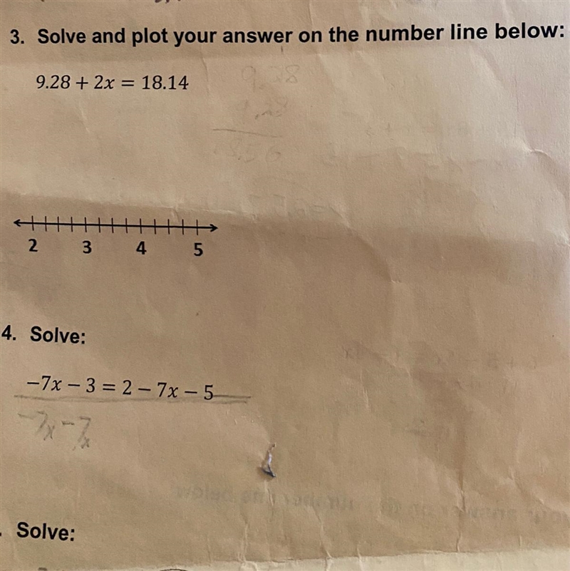 3. Solve and plot your answer on the number line below: 9.28 + 2x = 18.14 Step by-example-1