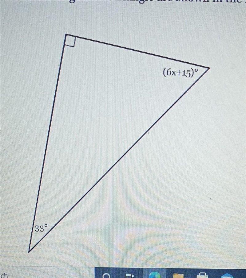 The measures of the angles of a triangle are shown below. solve for x ​-example-1