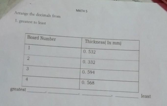 MATH 5 Arrange the decimals from 1.geatest to least..... please pa ans. po. and pa-example-1