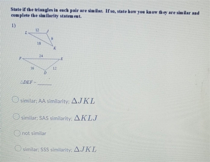 state if the triangles in each pair are similar. if so state how you know they are-example-1