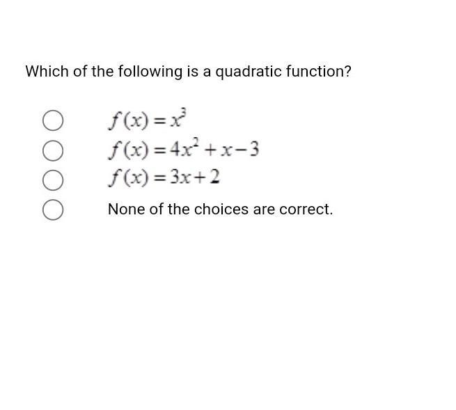 Which of the following is a quadratic function ​-example-1