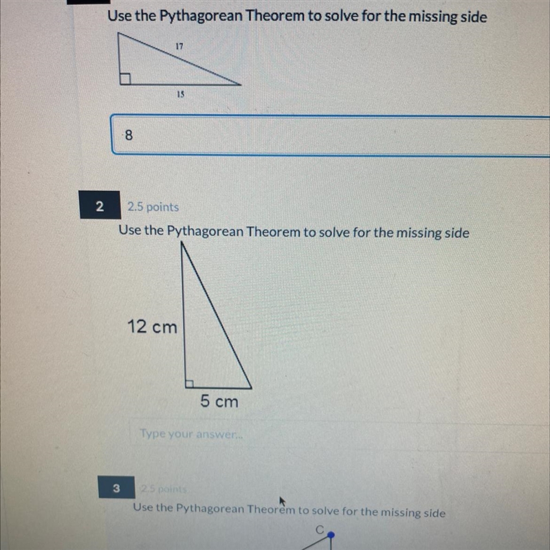 Use the Pythagorean theorem to solve for the missing side-example-1