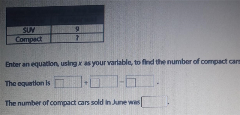 The acme car company sold 46 vehicles in june. How many compact cars were sold in-example-1