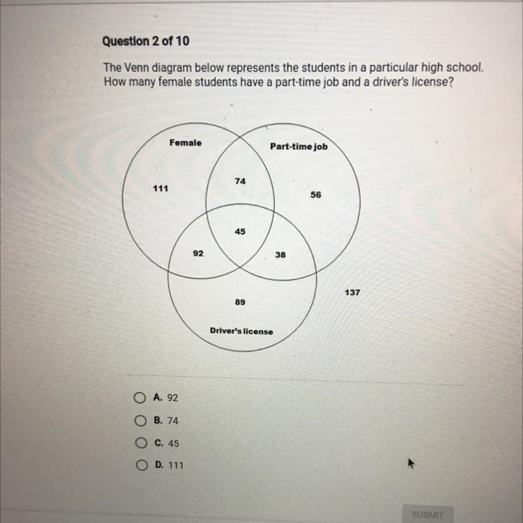 The Venn diagram below represents the students in a particular high school. How many-example-1