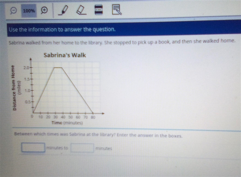 Use the information to answer the question. Sabrina walked from her home to the library-example-1