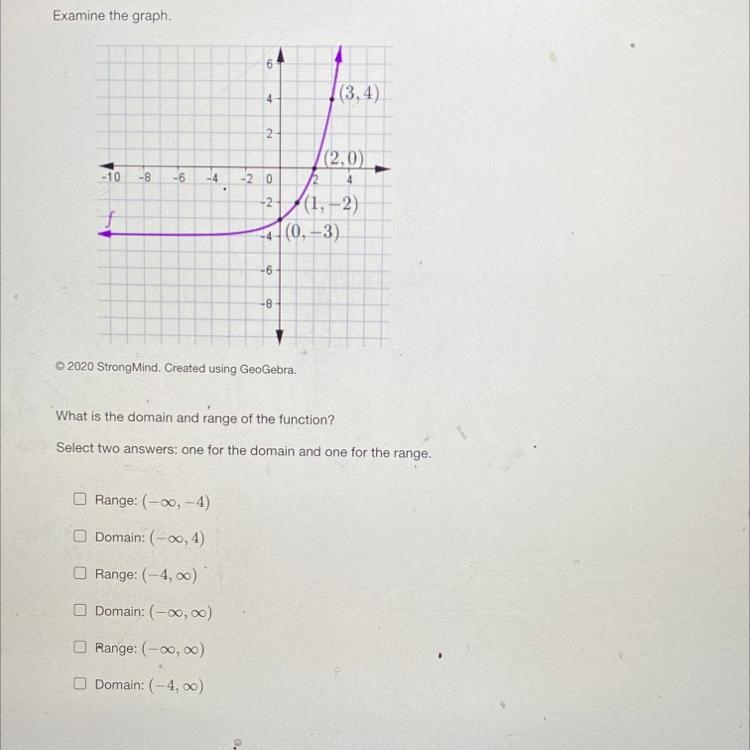 What is the domain and range of The function? Select two answers: one for domain and-example-1