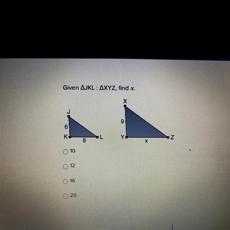 Given AJKL: AXYZ, find x.-example-1