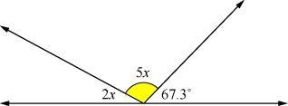 What is the measure of the highlighted (middle) angle, in degrees?-example-1