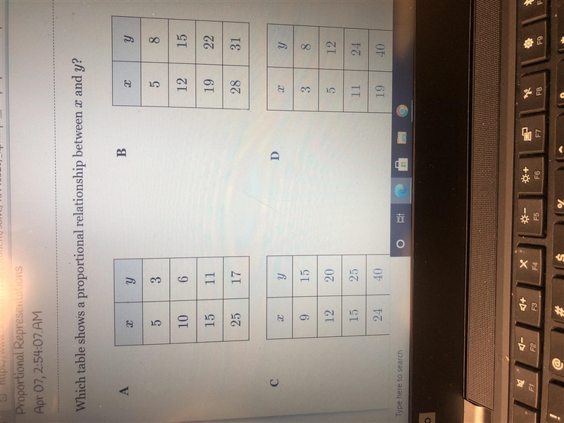 Which table shows proportional relationship between x and y?-example-1