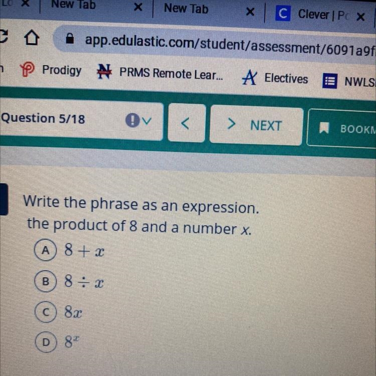 Write the phrase as an expression. the product of eight and a number X-example-1