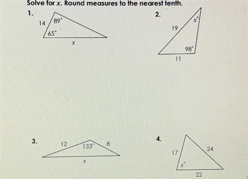 Solve for x. Round measures to the nearest tenth-example-1