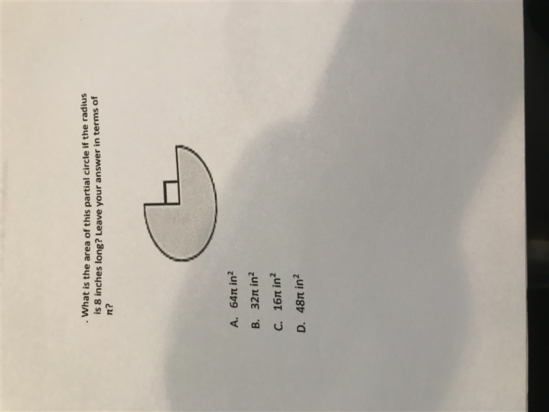 Hello :D help pls? Thanks What is the area of this partial circle if the radius is-example-1