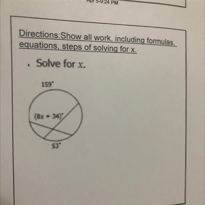 How to show work on this one topic is angles formed by 2 chords and secants-example-1