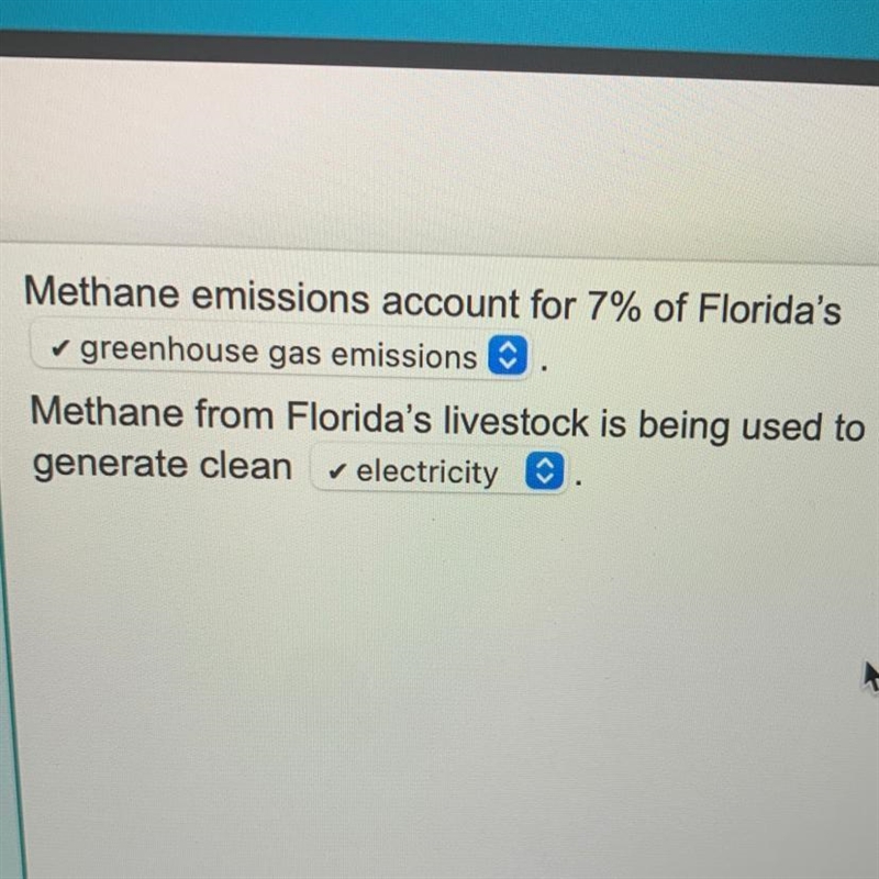 Methane emissions account for 7% of Florida’s ________________ . Methane from Florida-example-1