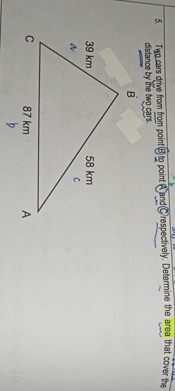 Help me it's about solutions of triangles about: -sine rule -cosine rule -area of-example-1