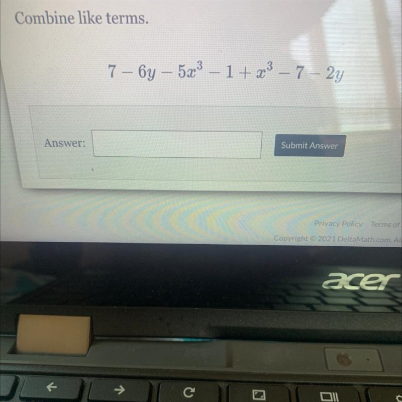 Bine like terms. 7 – 64 – 5x3 – 1 + x3 – 7 – 2y PLS HURRY-example-1