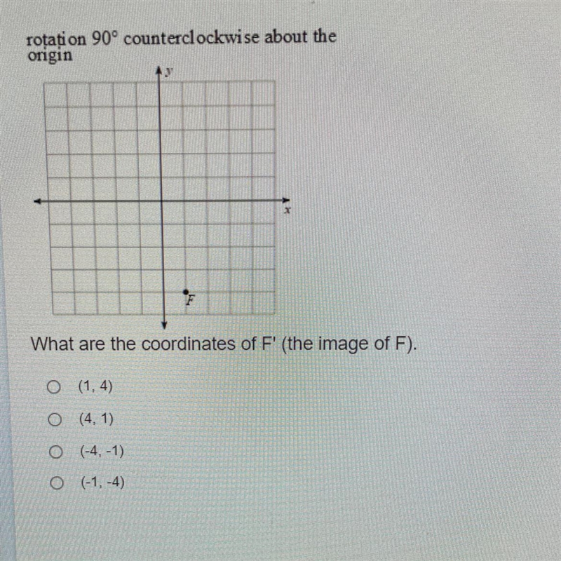 Rotation 90° counterclockwise about the origin What are the coordinates of F' (the-example-1