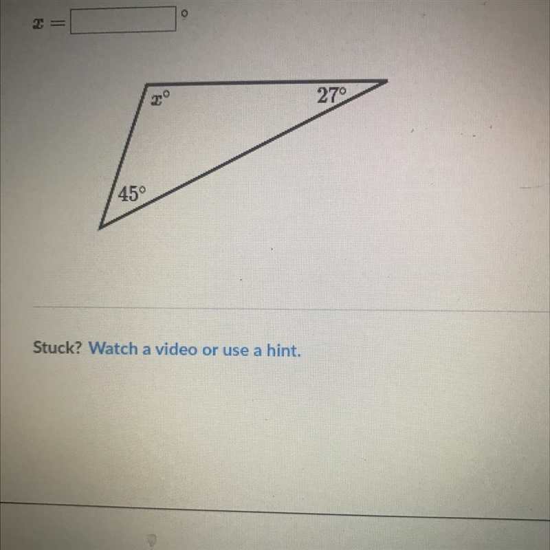 Find the value of x in the triangle shown below.-example-1