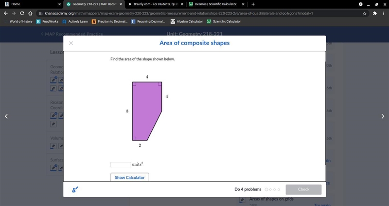 Find the area of the shape shown below.-example-1