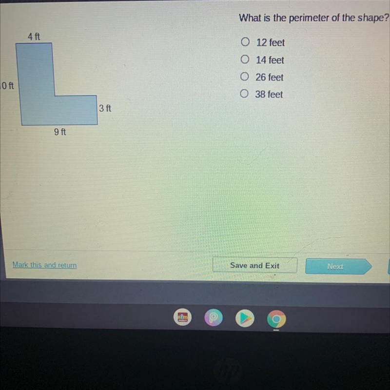 What is the perimeter of the shape? - 12 feet -14 feet -26 feet -38 feet-example-1