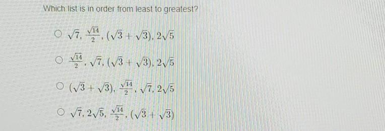 Which list is it in order from least to greatest​-example-1