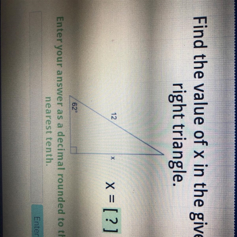 Find the value of x in the given right triangle.-example-1