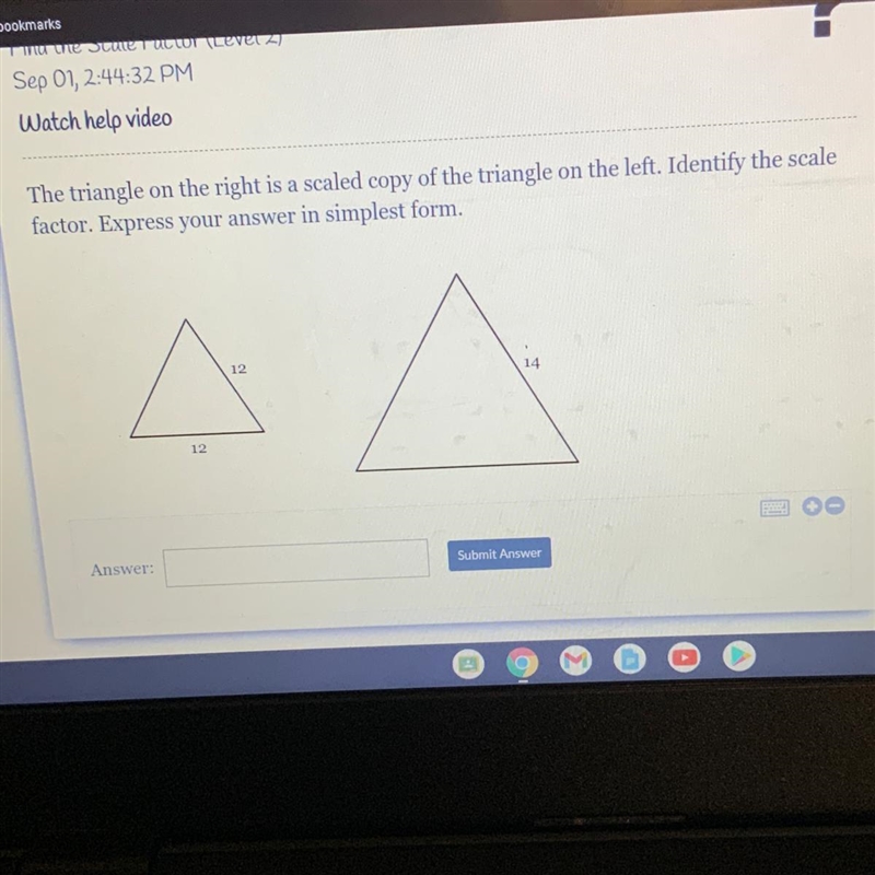 The triangle on the right is a scaled copy of the triangle on the left. Identify the-example-1