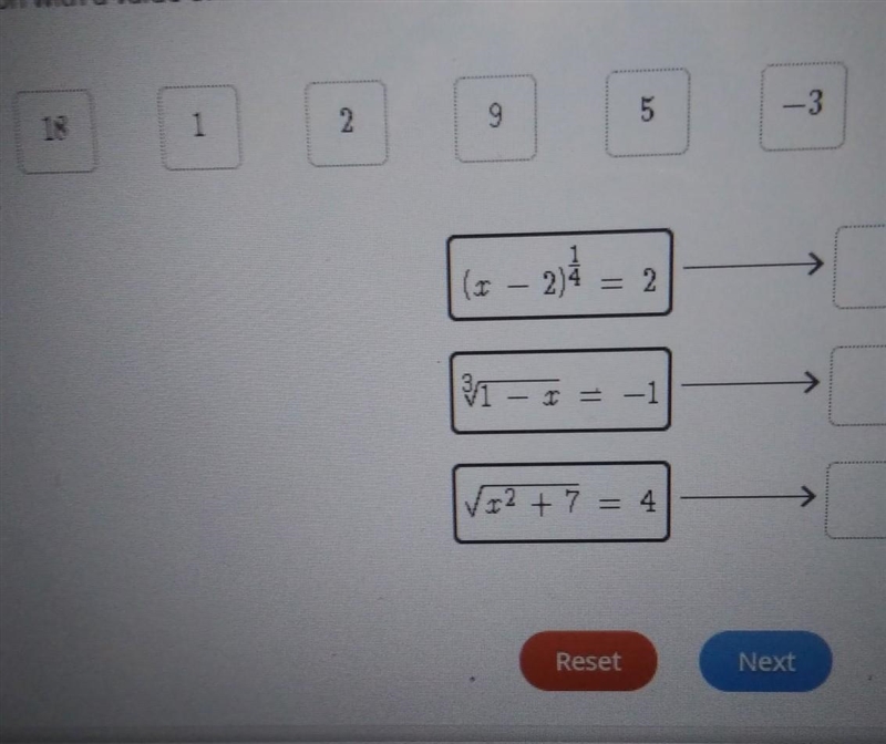 Match each equation with a value of x that satisfies it. ​-example-1