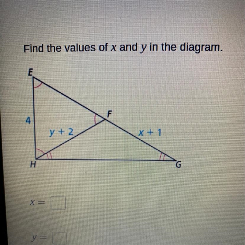 Find the values of x and y in the diagram-example-1