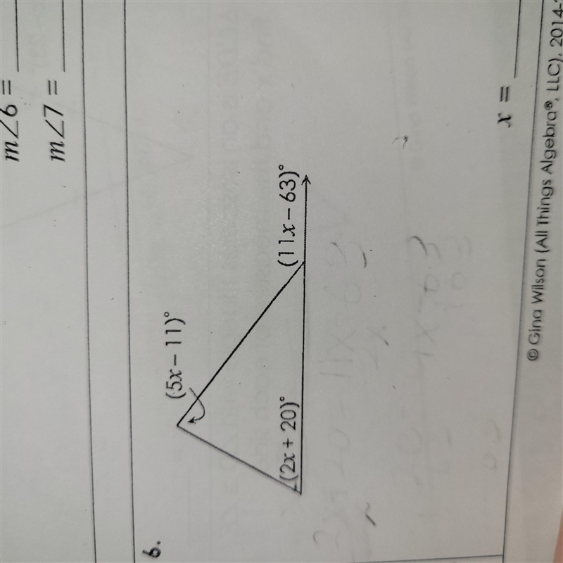 Find the value of x from the measurements in the triangle-example-1