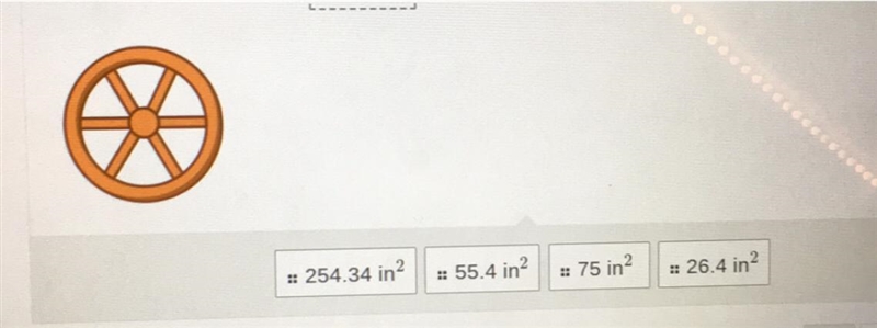 If the radius of the wheel below is 4.2 inches. What is the area of the wheel? Round-example-1