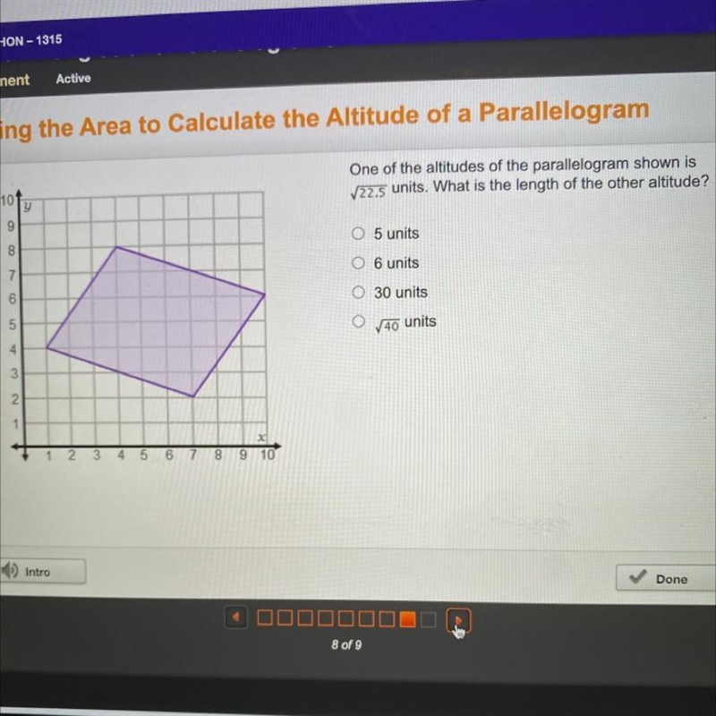 One of the altitudes of the parallelogram shown is 122.5 units. What is the length-example-1