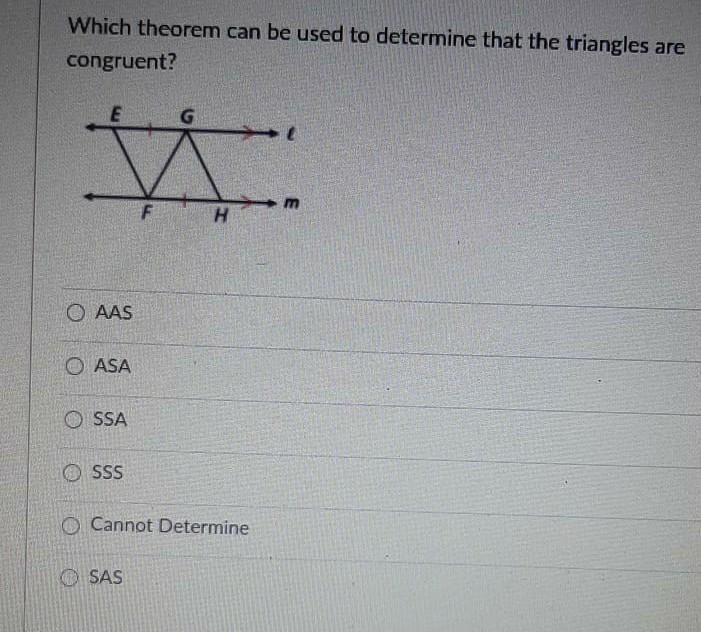 Which Theroms can be used to determine that the triangles are congruent ​-example-1