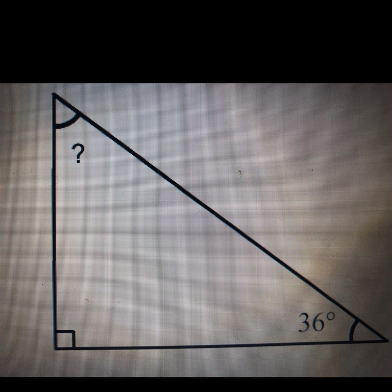 What is the measure of the unknown acute angle in this right triangle?-example-1