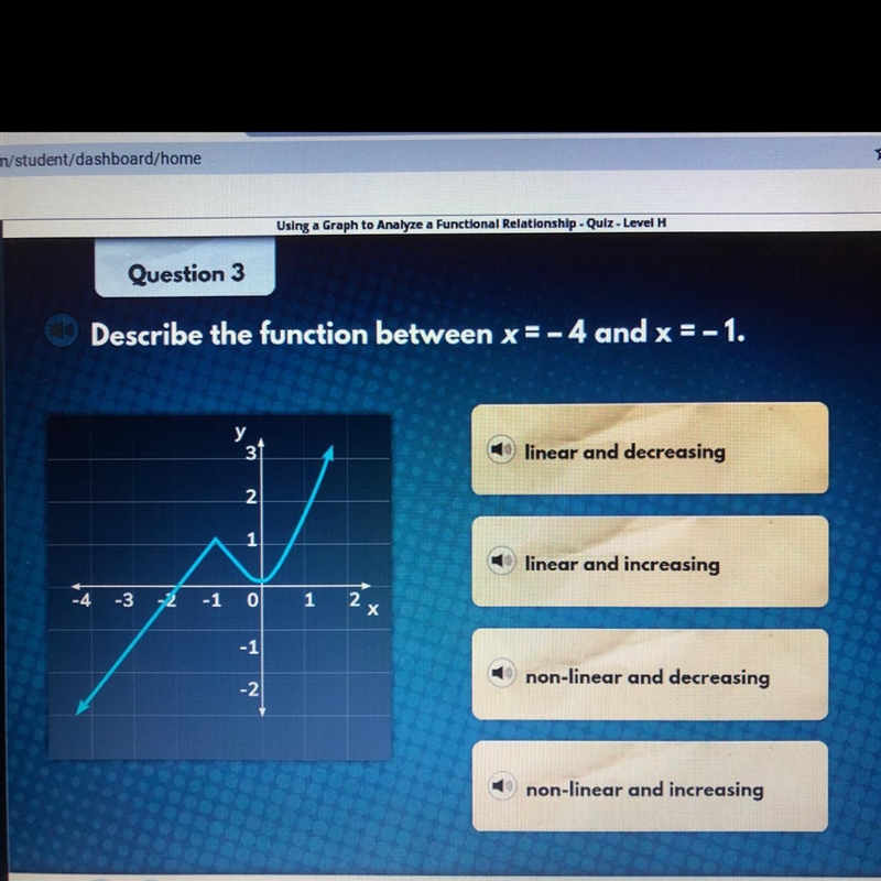 Question 3 Describe the function between x=-4 and x = -1.-example-1