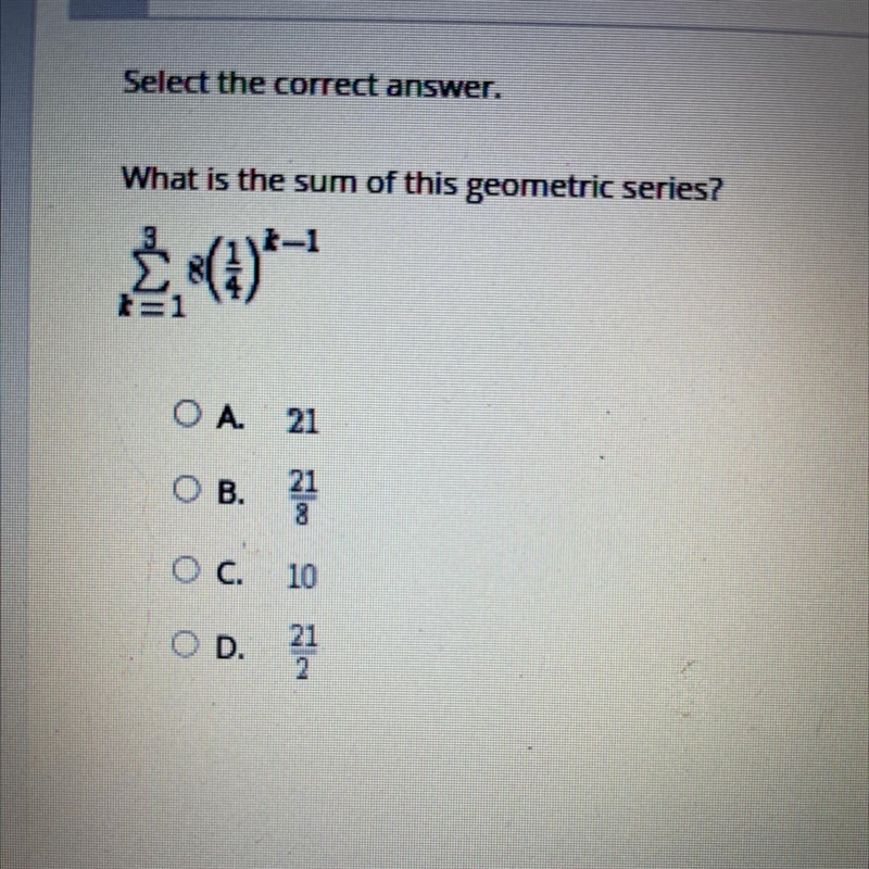 Pls ASAP Select the correct answer. What is the sum of this geometric series?-example-1