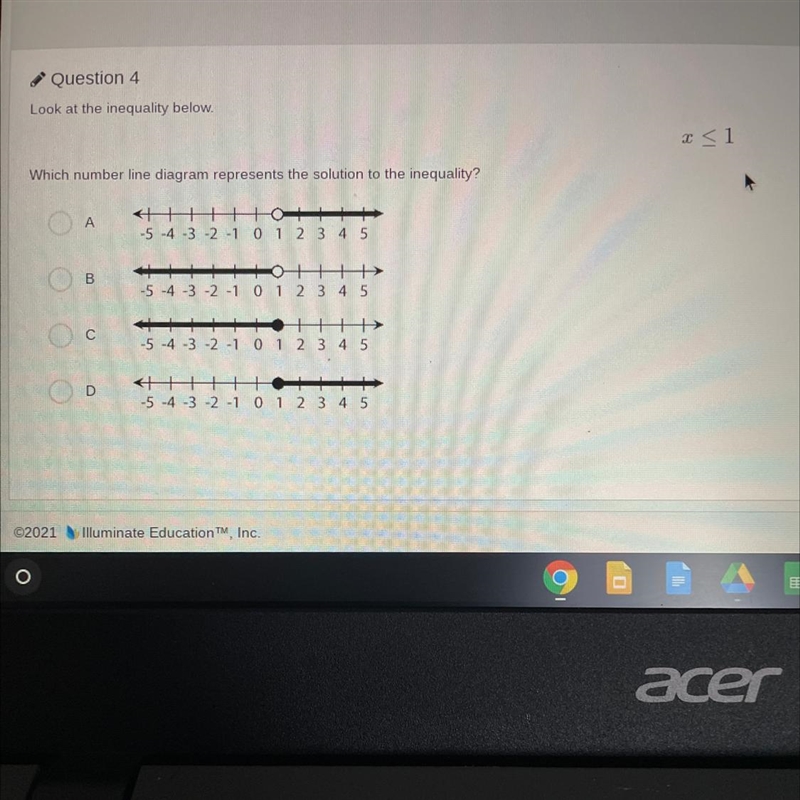 Which number line diagram represents the solution to the inequality? A B C D-example-1